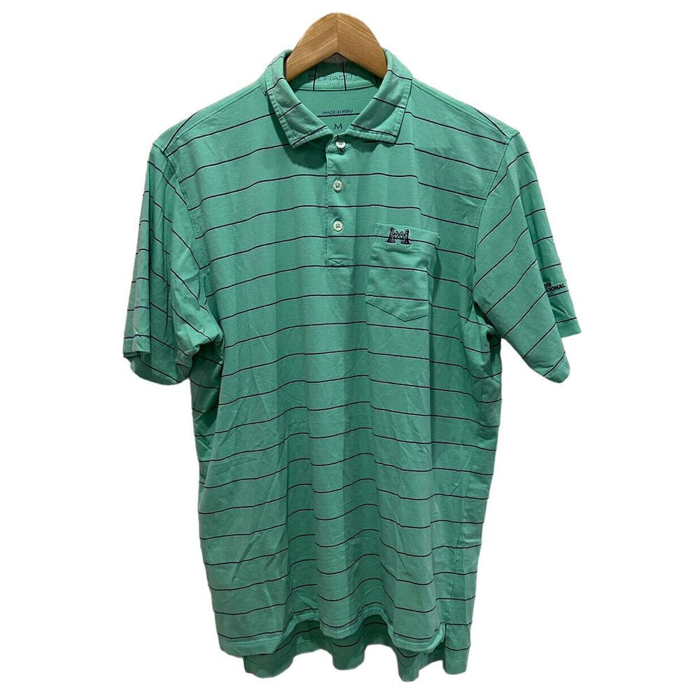 B. Draddy USA Mens Golf Polo Shirt Green Striped Embroidered 2019 Invitational M
